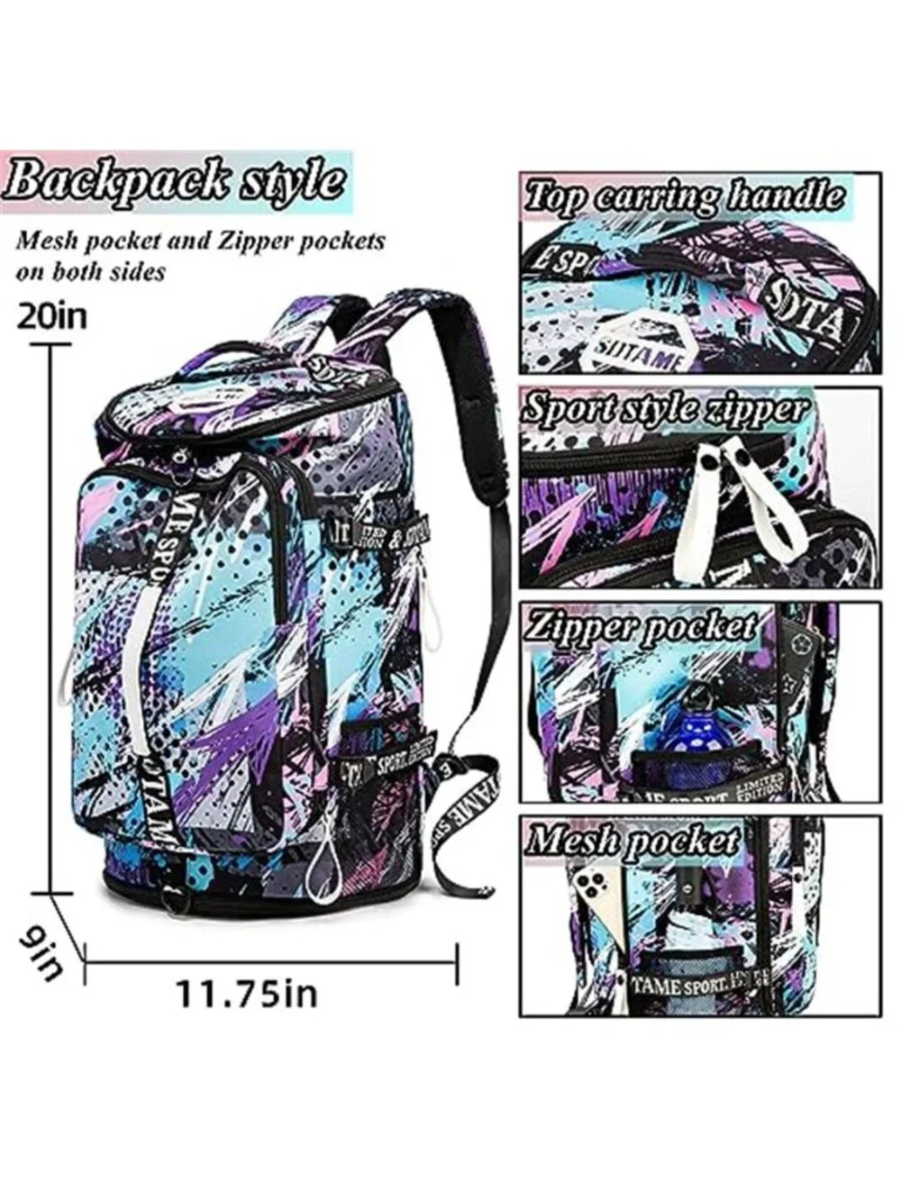 Gym Duffle Bag Backpack Shoe Compartment Travel Weekender Waterproof Laptop